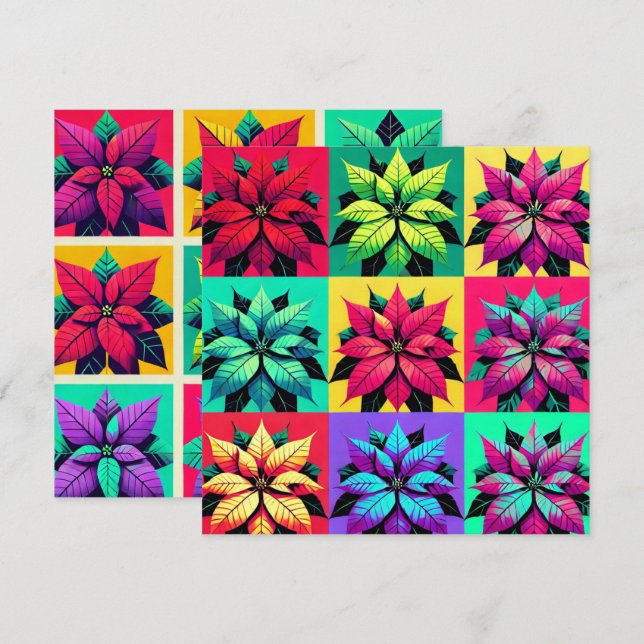 Utskriftligt Pop Art Poinsettia Rutigt Scrapbookpa Inbjudningar (Fram/baksida)