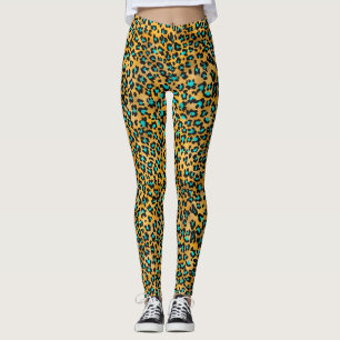 Utskriftsbenägenhet för Guld-leopard/Cute-turkos/L Leggings