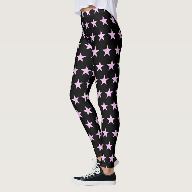 Utskriftsbenägenheter för Cute Black och Rosa Star Leggings (Vänster)