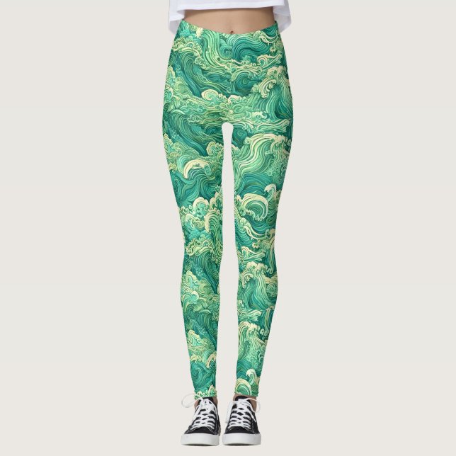 Utskriftsbensin för havsvattenvatten leggings (Framsida)