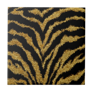 Utskriftsbricka i RB Rockabilly Black Guld Leopard Kakelplatta