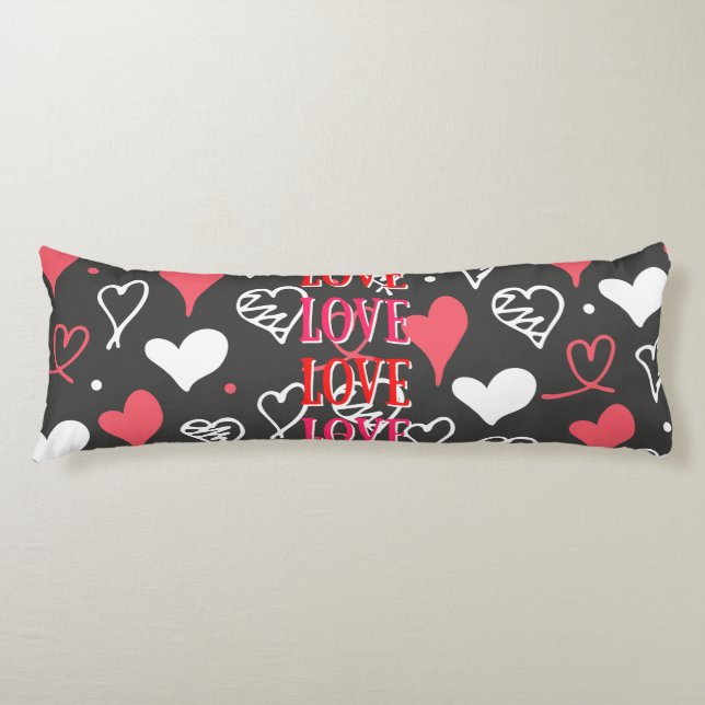 Utskriftsbrickor för vit röd och Rosa "Kärlek" Kroppskudde (Framsidan)