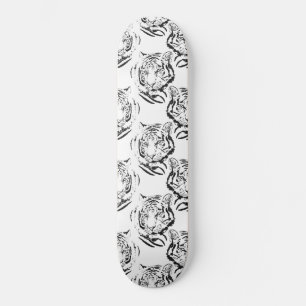 Utskriftsdesign för Elegant, svartvitt, tiger huv Mini Skateboard Bräda 18,5 Cm