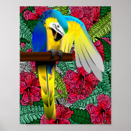 Utskriftsdesign för papegoja och Hibiscus Hawaii Poster