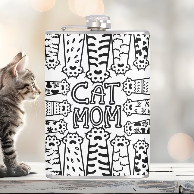 Utskriftsdesign för svart och vit katt Mamma-färg Fickplunta (Skapare uppladdad)
