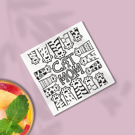 Utskriftsdesign för svart och vit katt Mamma-färg Pappersservett