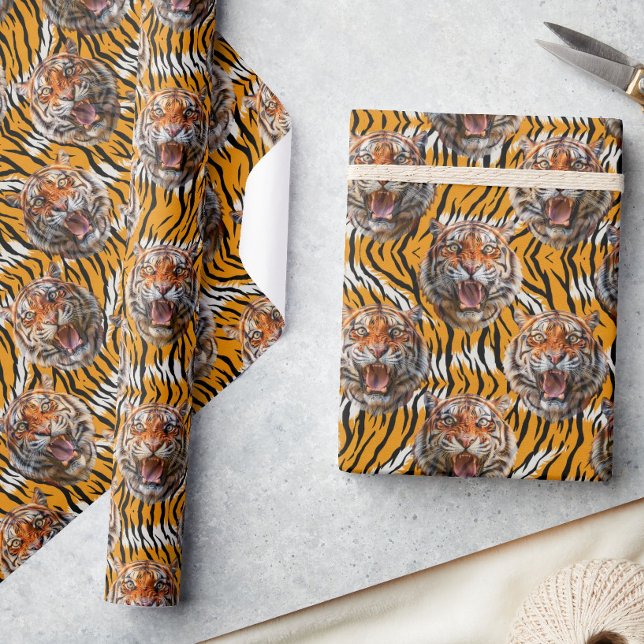 Utskriftsdesign för tigerhuvud på tigerhuden presentpapper (Skapare uppladdad)