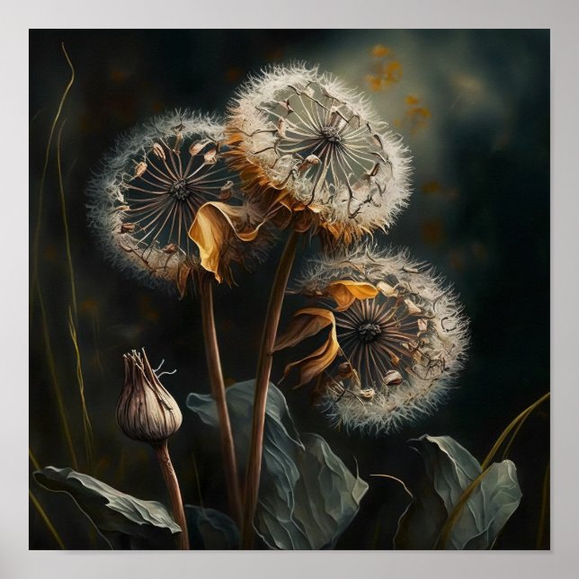 Utskriftsformat för Dandelion Flowers Art Poster (Framsidan)