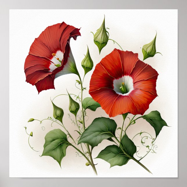 Utskriftsformat för Red Morgory Flowers Art Poster (Framsidan)