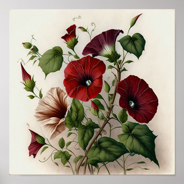 Utskriftsformat för Red Morgory Flowers Art Poster (Framsidan)