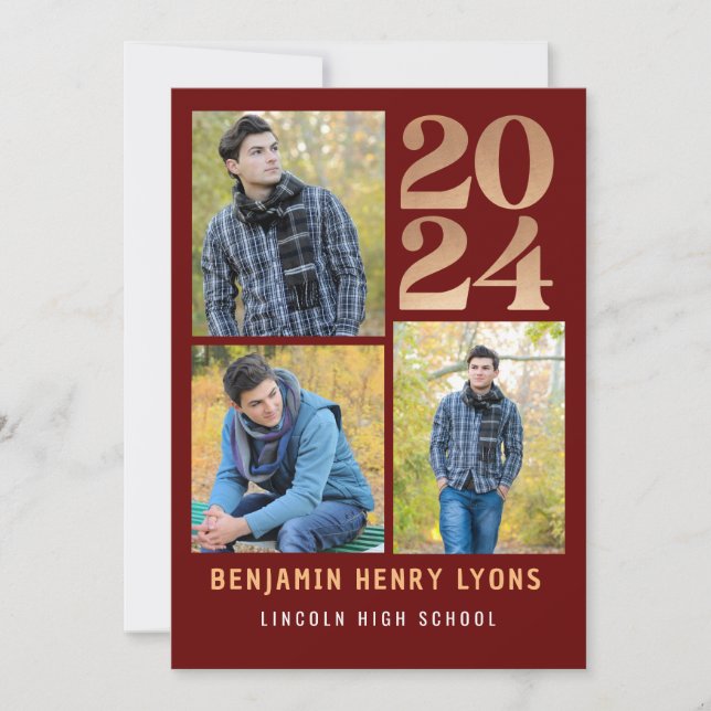 Utskriftsklass 2024 för student Maron Inbjudningar (Framsida)