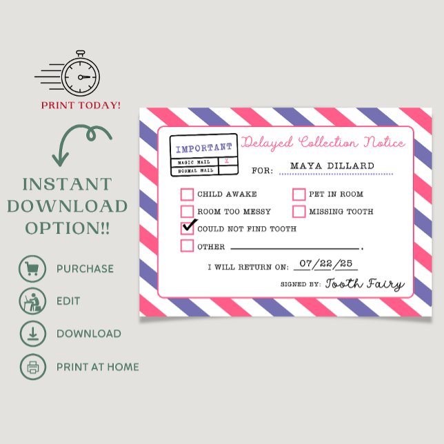 Utskriftsmeddelande om fördröjning av tandköttet inbjudningar (tooth fairy delay notification, tooth fairy, tooth fairy, forget tooth fairy, tooth fairy design, )