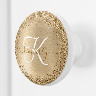 Utskriftsmonogram för Faux Guld Brushed Metall Gli Knopp