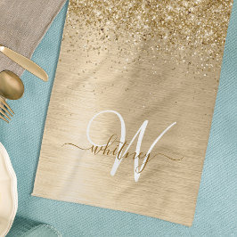 Utskriftsmonogram för Faux Guld Brushed Metall Gli Kökshandduk
