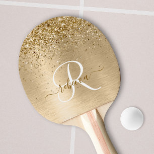 Utskriftsmonogram för Faux Guld Brushed Metall Gli Pingisracket