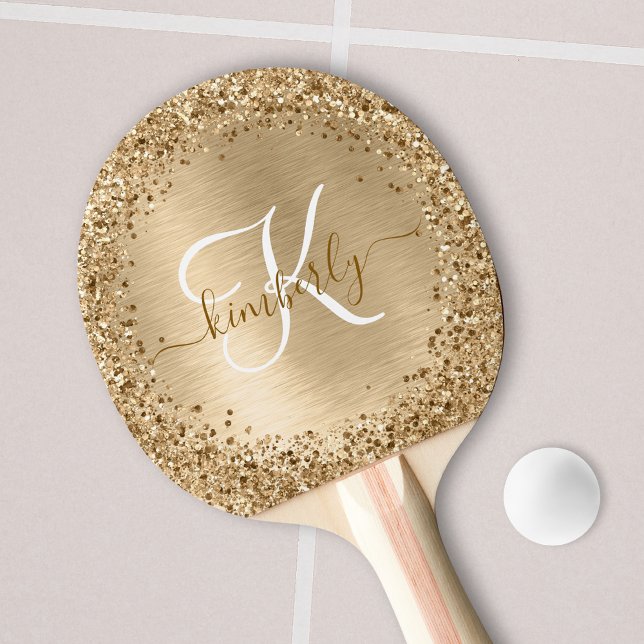 Utskriftsmonogram för Faux Guld Brushed Metall Gli Pingisracket (Skapare uppladdad)