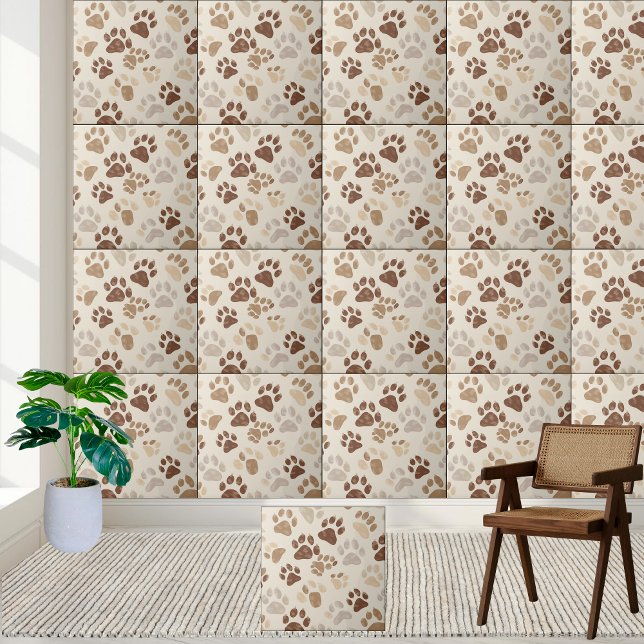 Utskriftspanel för tonerruta för neutralt kakelplatta (Neutral Tone Paw Print Tile)