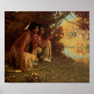 Utskriftspost för Hjort-jakt på inbyggt Indian Poster