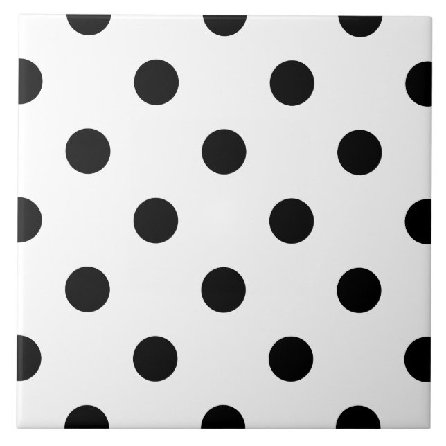 Utskriftsruta för svart och vitt polka dots mönste kakelplatta (Framsidan)