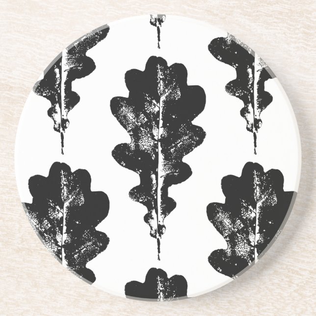 Utskriftssandsten Black and White Oak Löv Underlägg (Framsidan)