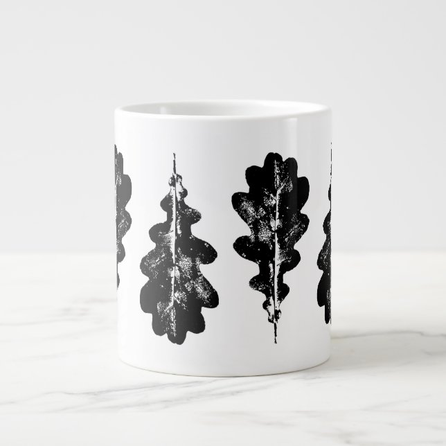 Utskriftsspecialitet för svart och vit oak Löv Mug Jumbo Mugg (Framsidan)