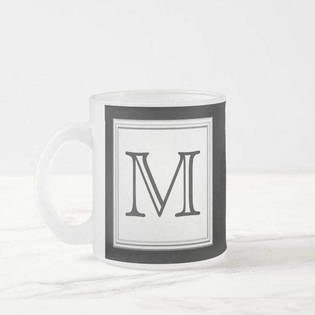 Utskrivaven beställnings- Monogram. Svart och blek Frostad Glasmugg (Vänster)