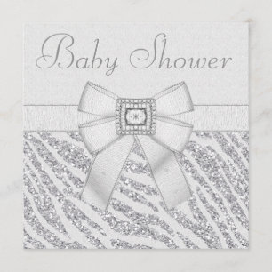 Utskrivaven glitterzebra tryck & Bling baby shower Inbjudningar