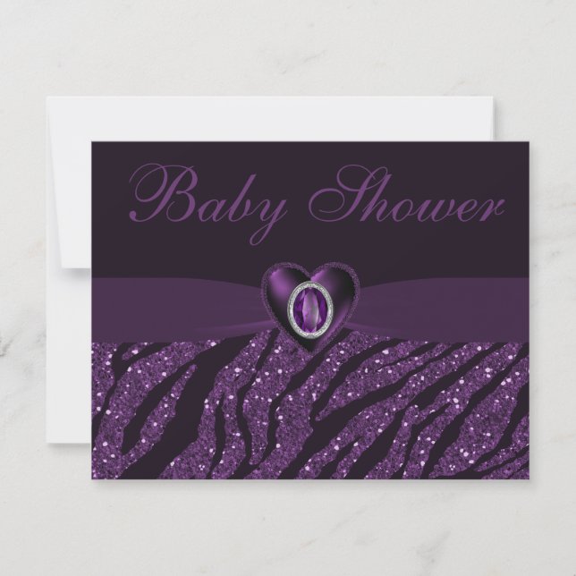 Utskrivaven juvelhjärta & sebraglitterbaby shower inbjudningar (Framsida)