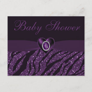 Utskrivaven juvelhjärta & sebraglitterbaby shower inbjudningar