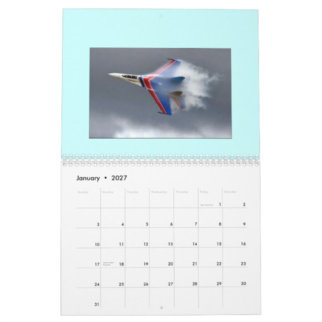 Utskrivaven kalender för FLYGPLAN anpassningsbar (Jan 2027)