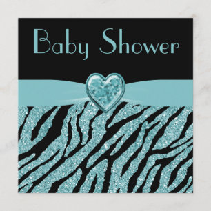 Utskrivaven krickahjärta & sebraglitterbaby shower inbjudningar