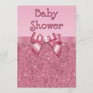 Utskrivaven rosa Sequins och pilbågeflickababy Inbjudningar