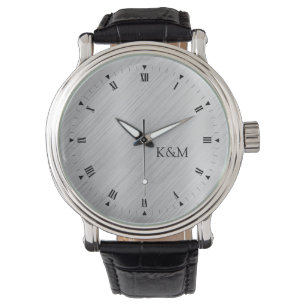 Utskrivavet borstat aluminium med initialer armbandsur