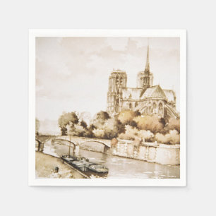 Utskrivavna servetter av den Notre Dame domkyrkan