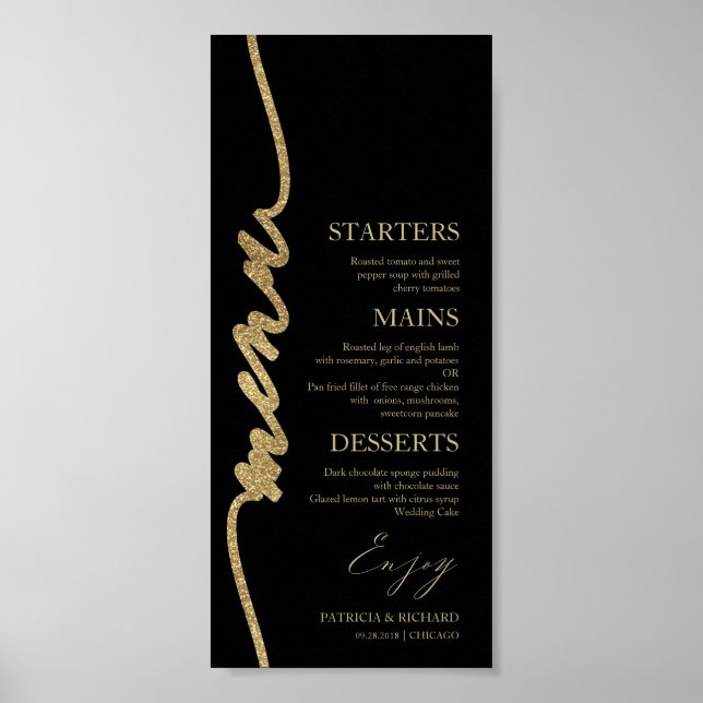 Utskrivbar 4x9 menykort för bröllops tallrik poster (Framsidan)