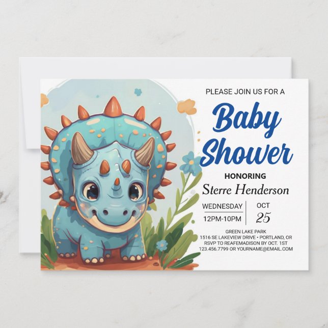 Utskrivbar Anpassningsbar Whimsical Dinosaur Baby  Inbjudningar (Framsida)