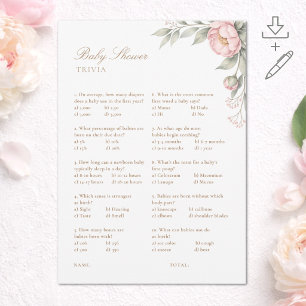 Utskrivbar Baby Shower Trivia Kort 'In Bloom'