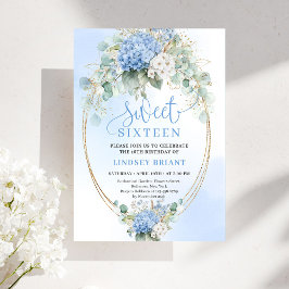 Utskrivbar blå hortensia Sweet Sixteen födelsedag  Inbjudningar
