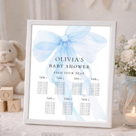 Utskrivbar blå rosett baby shower sittplatskarta poster