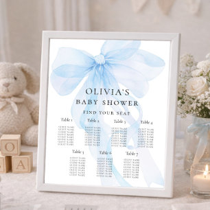 Utskrivbar blå rosett baby shower sittplatskarta poster