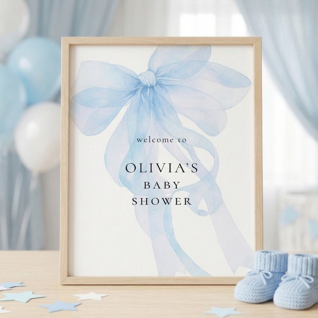 Utskrivbar blå rosett Välkommen till baby shower Poster (Skapare uppladdad)
