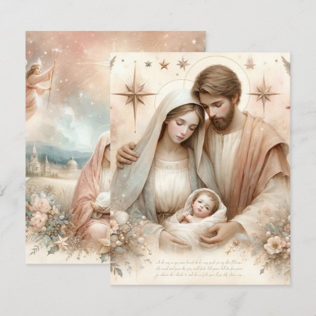 Utskrivbar Blommigt Vattenfärg Baby Jesus Cardstoc Inbjudningar (Fram/baksida)