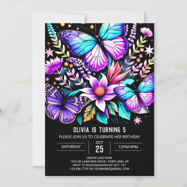 Utskrivbar Bohemian Vibrant Butterfly Birthday Inbjudningar (Framsida)