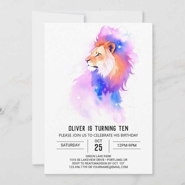 Utskrivbar Boho Lejon Birthday Inbjudningar (Framsida)