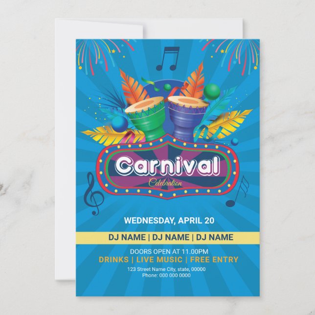 Utskrivbar Carnival Party Flyer-mall Inbjudningar (Framsida)