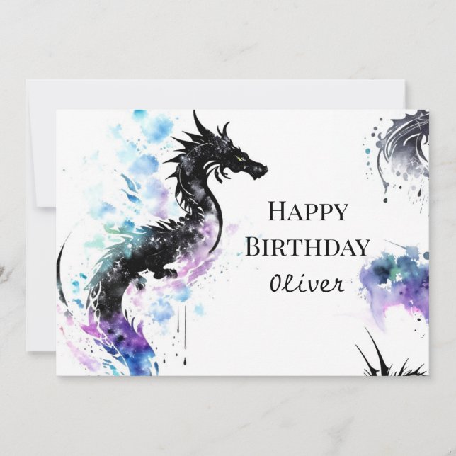 Utskrivbar Cute Dragon Birthday Kort (Framsida)