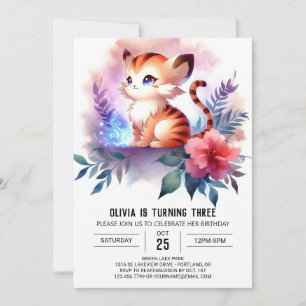 Utskrivbar Elegant Tiger Birthday Inbjudningar