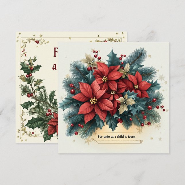 Utskrivbar Festive Poinsettia Ntivity Bible Verse Inbjudningar (Fram/baksida)