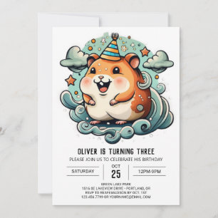 Utskrivbar födelsedag för Watercolor Hamster Inbjudningar