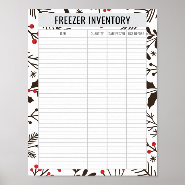 Utskrivbar frysinventarie 8,5x11 papper poster (Framsidan)